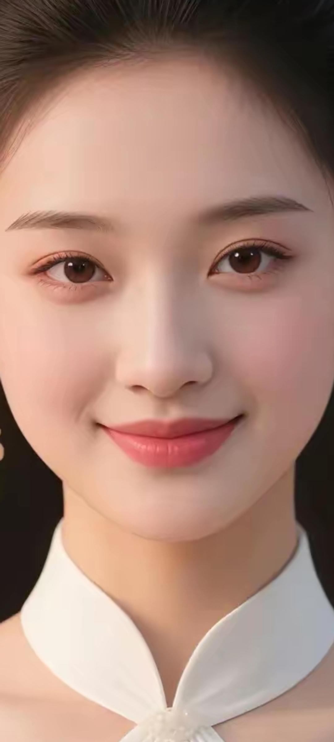 温柔甜美的微笑，优雅的白色衬衫，散发着清新自然的魅力。