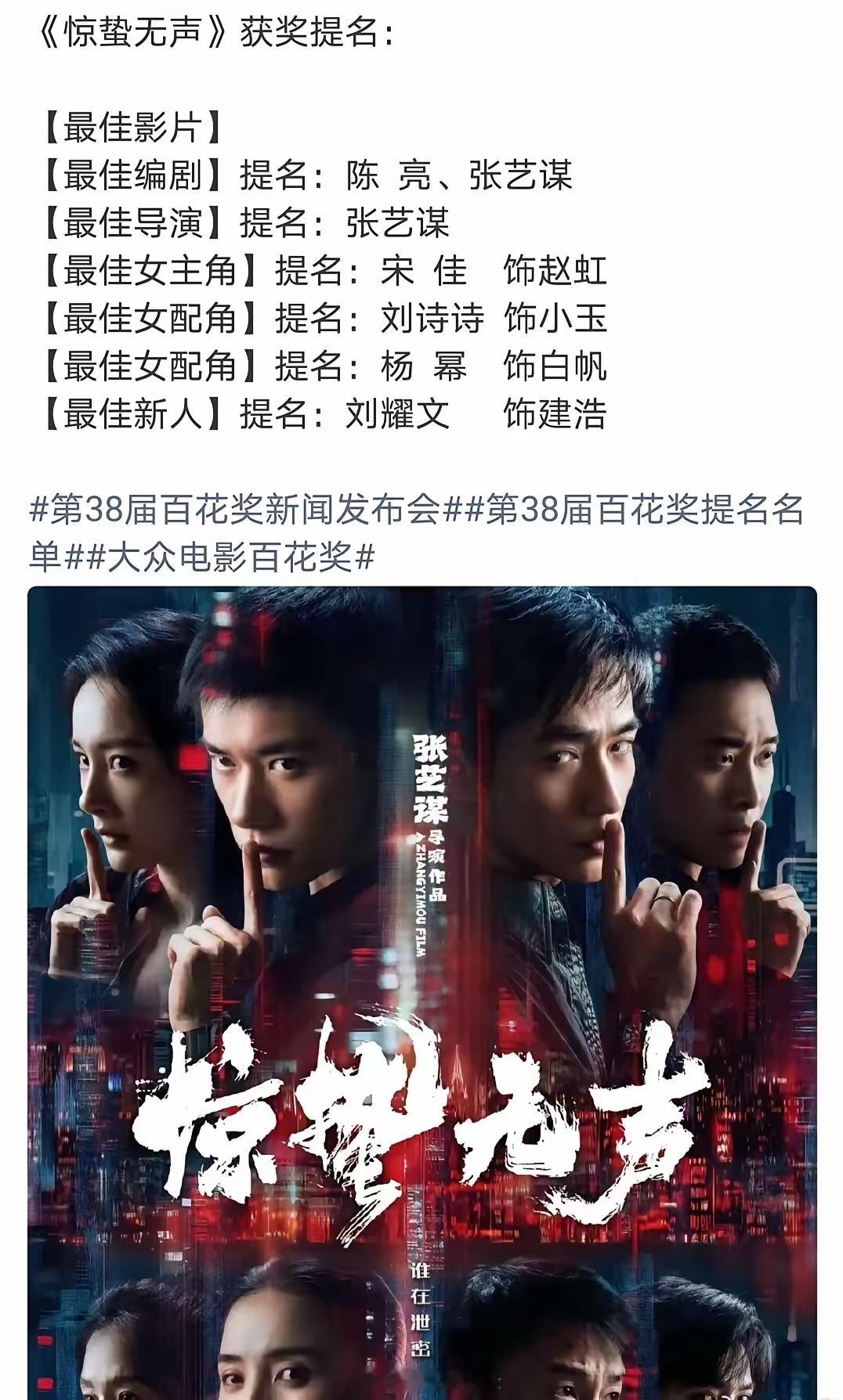 是金子终究藏不住，张艺谋《惊蛰无声》直接在百花奖创下亮眼纪录，彻底扭转春节档上映