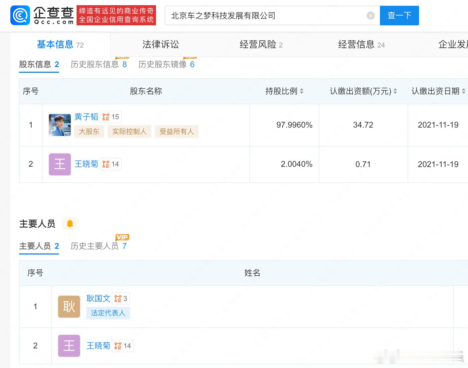 黄子韬公司欠税被公告黄子韬公司欠税14.1万据企查查APP显示，近日，北京车之梦