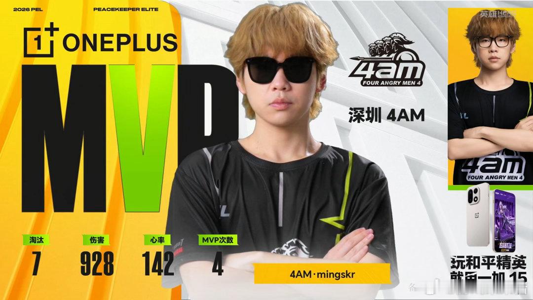 4AM狂揽15淘汰吃鸡4AMmingskr获单场MVP队内配合紧密，多波交火持续
