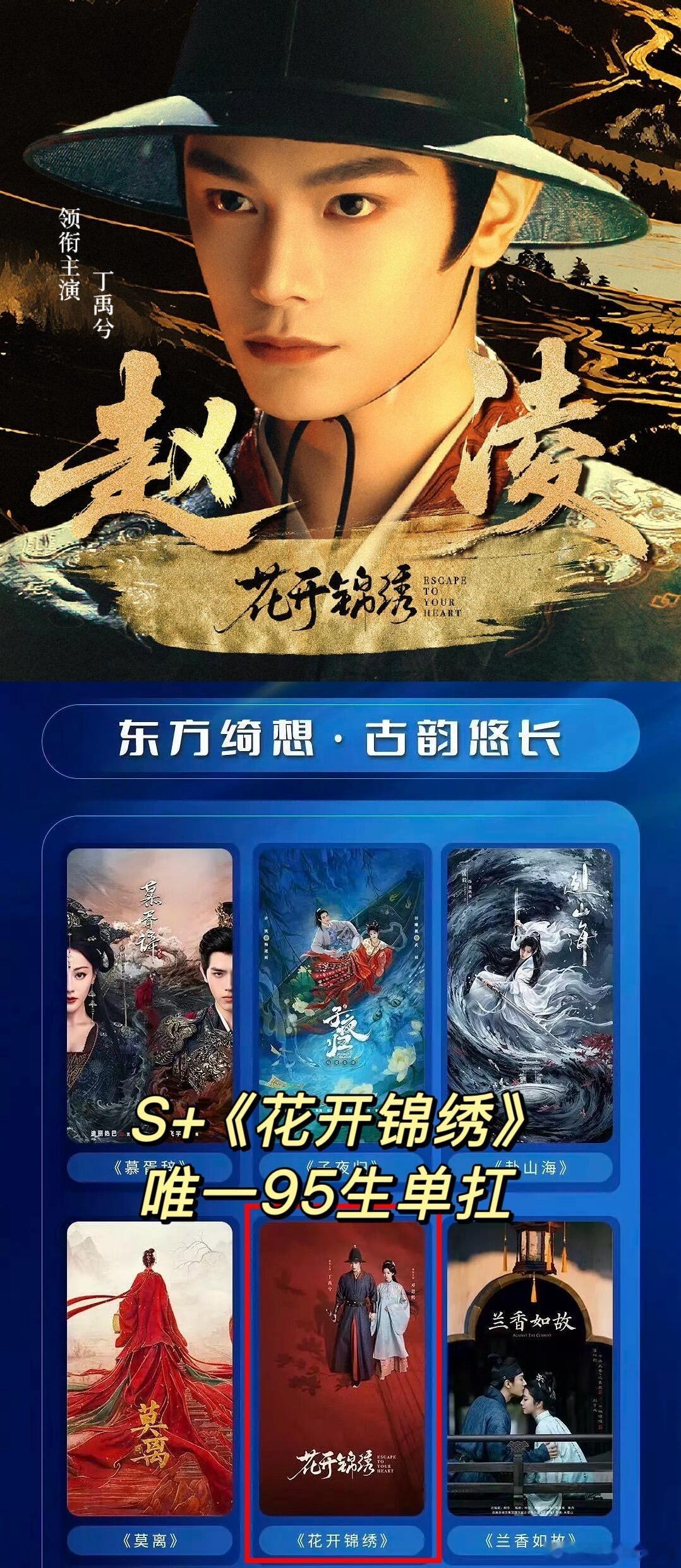 网友整理的丁禹兮《花开锦绣》阵容解析，作为今年唯一95生单扛鹅自制S+古装，与之