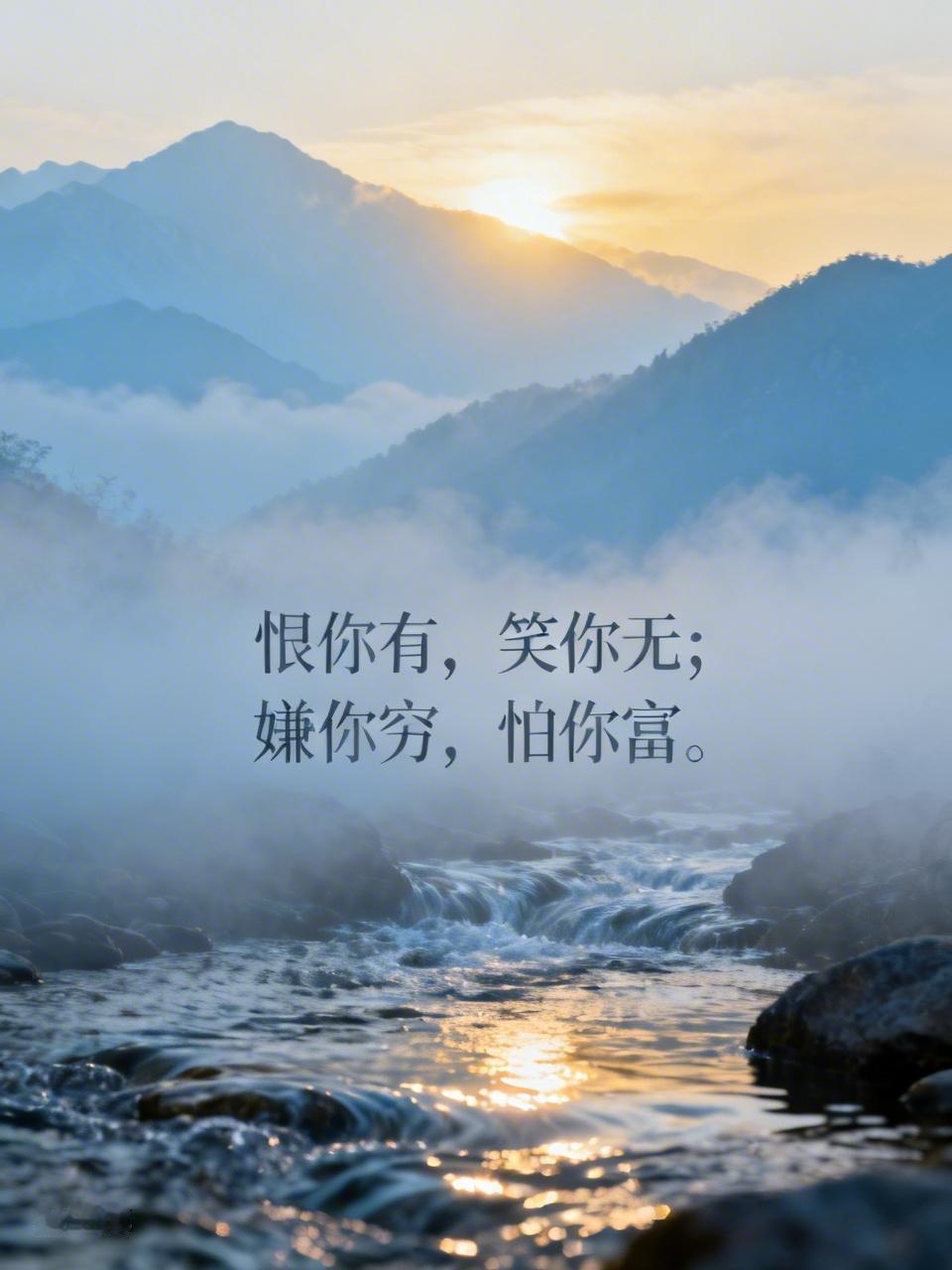 恨你有，笑你无；
嫌你穷，怕你富。
一句话，把人性的真相揭露的非常彻底。
我有个