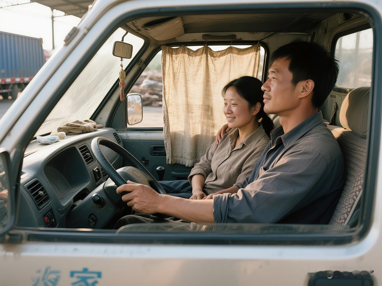 货场有个与众不同的“夫妻岗”，夫妻俩共开一辆小货车，丈夫当司机，妻子坐在副驾。初