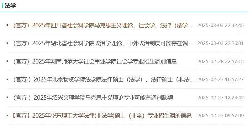 注意啦！25考研预调剂信息持续更新，近日公布经济学、法学调剂信息院校汇总！