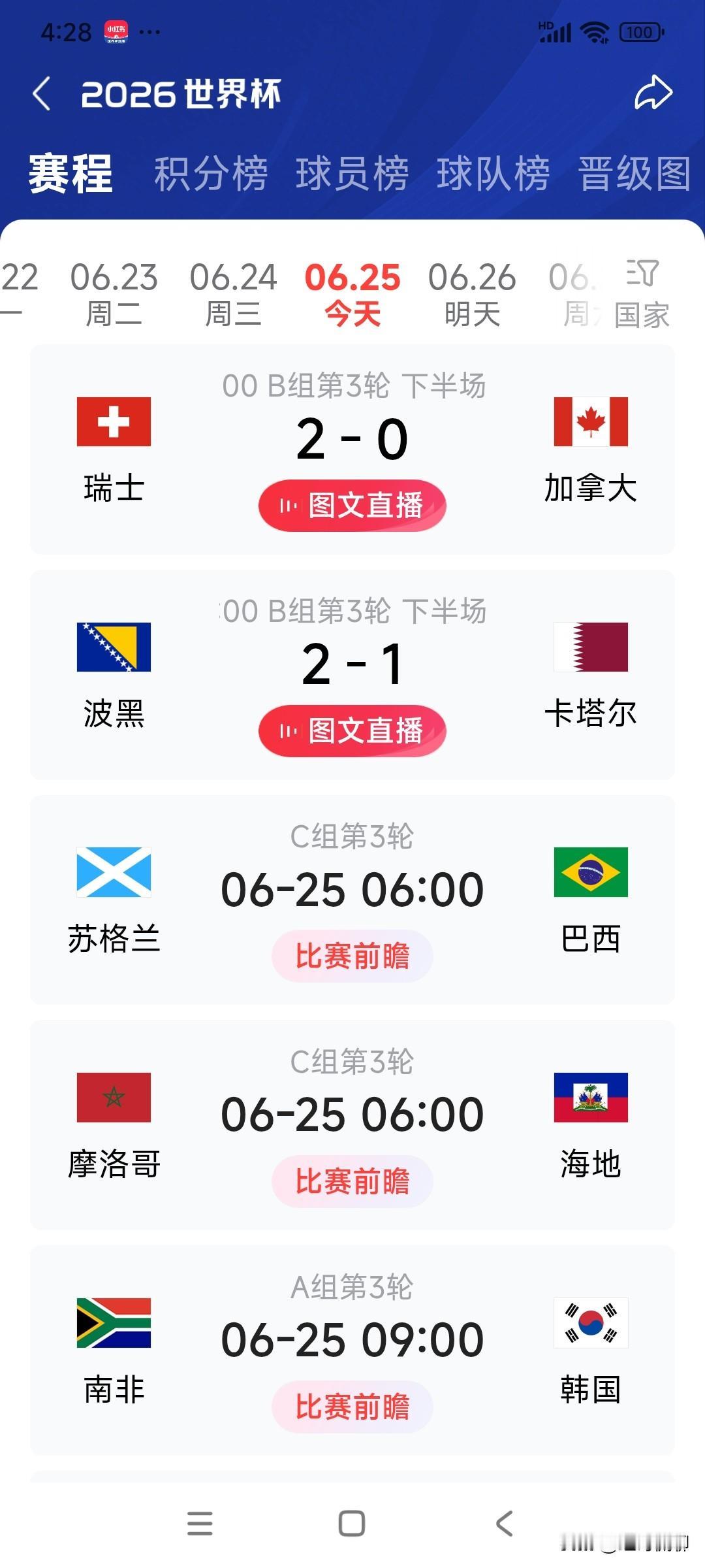 今天开始小组赛进入最后一轮，同时比赛，命运生死战[赞]