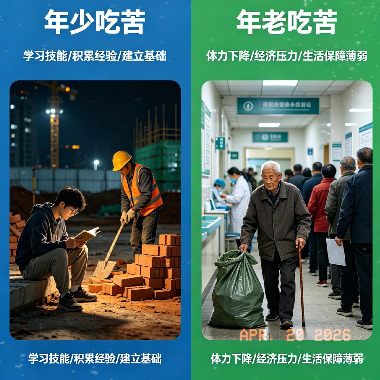 年少吃苦和年老吃苦,哪一个更苦?一辈子的苦早就标好了代价，年少熬穷和年老受穷，究