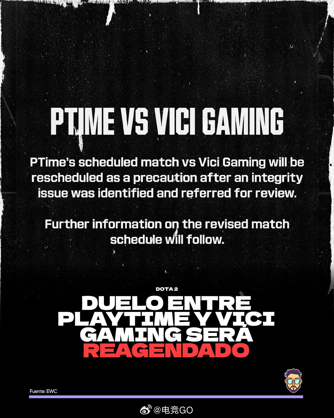 难道有人假赛！VG和playtime的比赛改到明天了官方通告是写涉及“正直（诚信