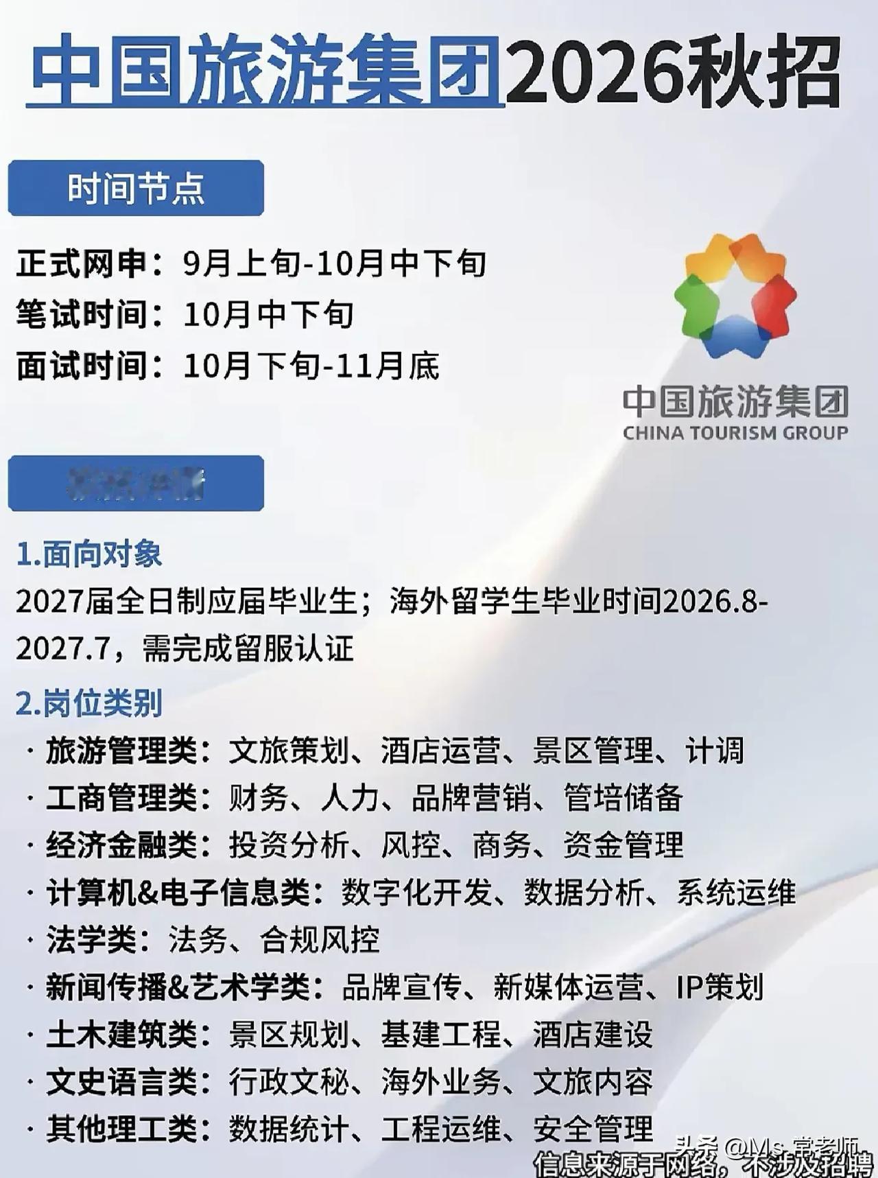 同学们，中国旅游集团2026届校园招聘已经启动，这是央企平台给2027届全日制应