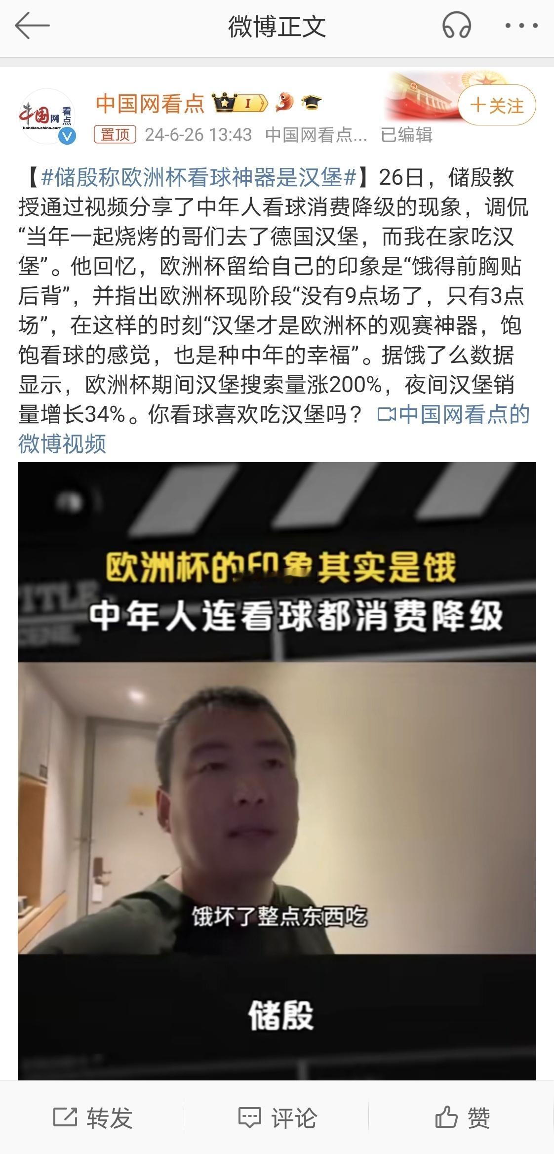 #储殷称欧洲杯看球神器是汉堡# 真是有点奇奇怪怪，足球这个运动很职业化了，在这种