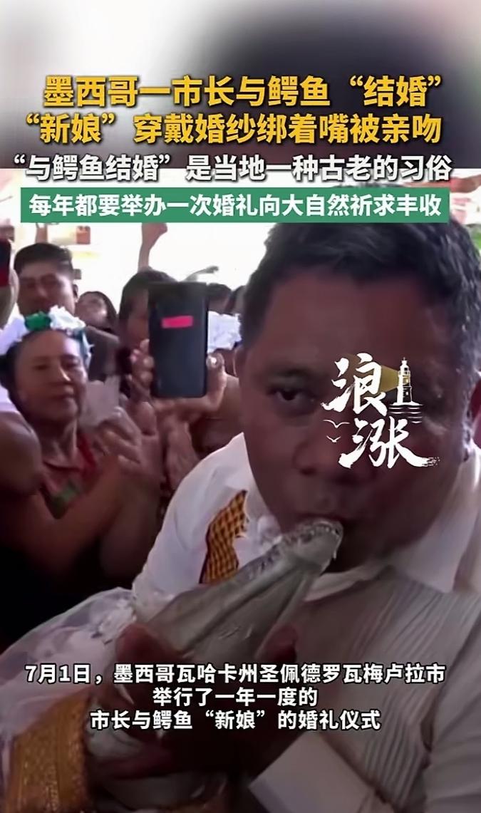 这个墨西哥人比阿三还疯狂，居然和一只鳄鱼举行婚礼，居然有很多市民参加祝贺，在众目