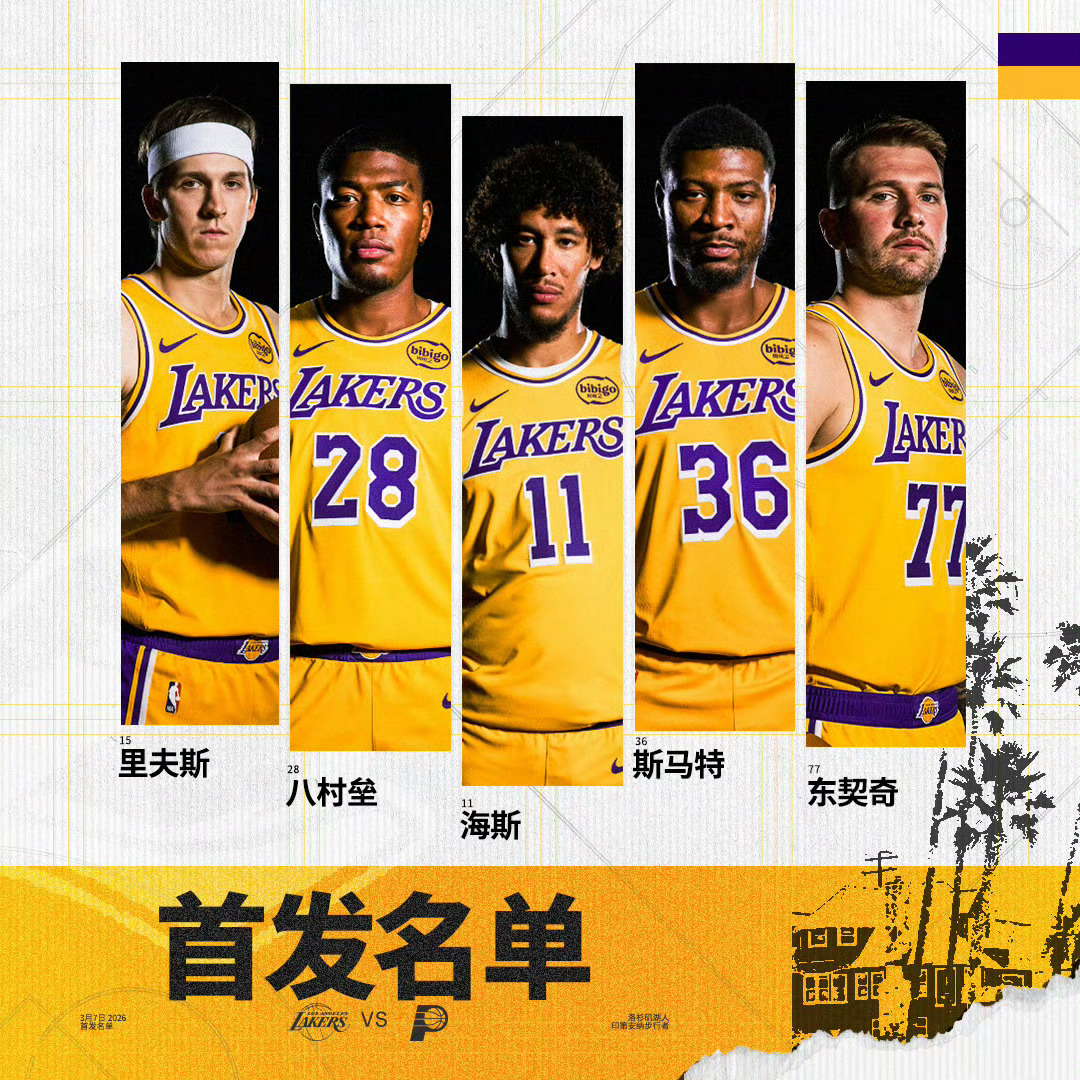 湖人今日首发：里夫斯、八村、海斯、斯玛特以及东契奇！步行者vs湖人