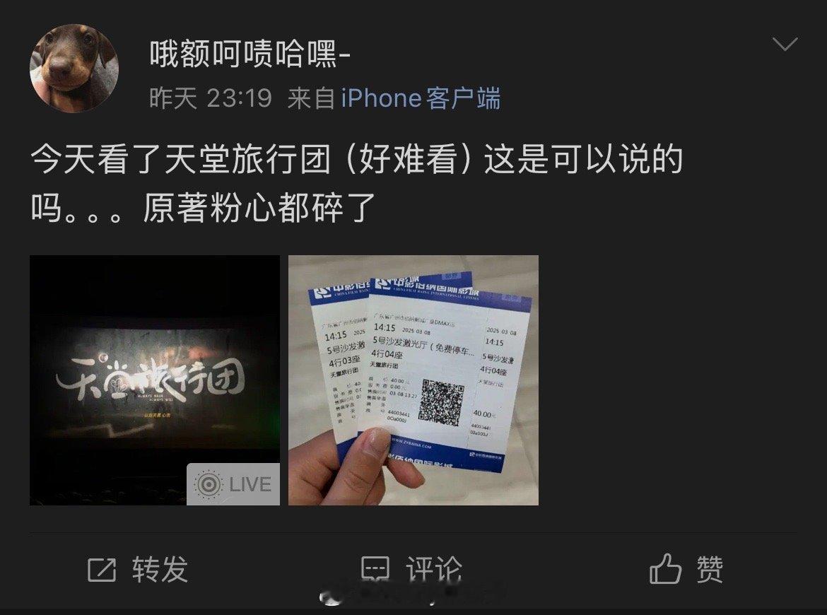 彭昱畅新电影《天堂旅行团》被网友吐槽难看，你觉得如何？[兔子] ​​​