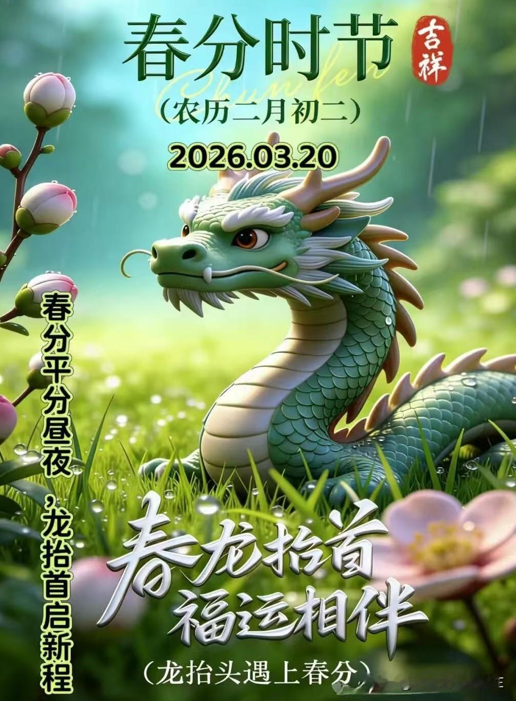 龙抬头遇上春分，是天地写给春天最温柔的情书。

这一天，龙角星从东方的地平线缓缓