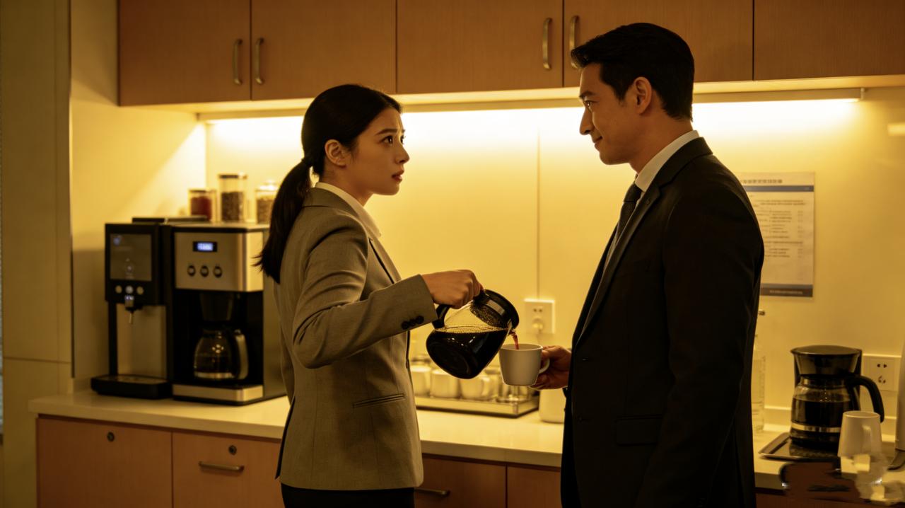 公司茶水间，新来的实习生小心翼翼地给自己倒了杯咖啡，转身撞上部门经理。
“经理好