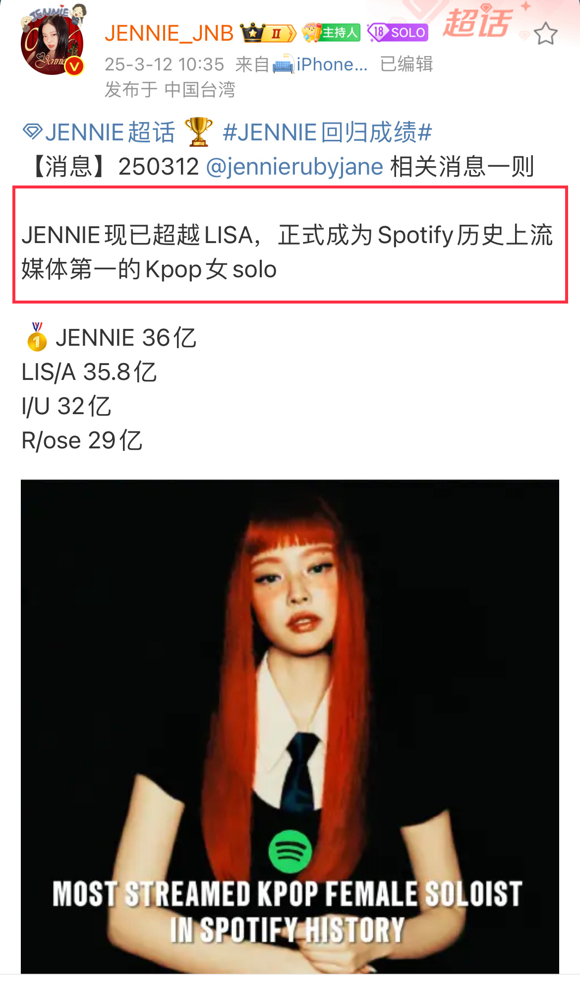 Jennie超越Lisa[哆啦A梦吃惊] ​​​