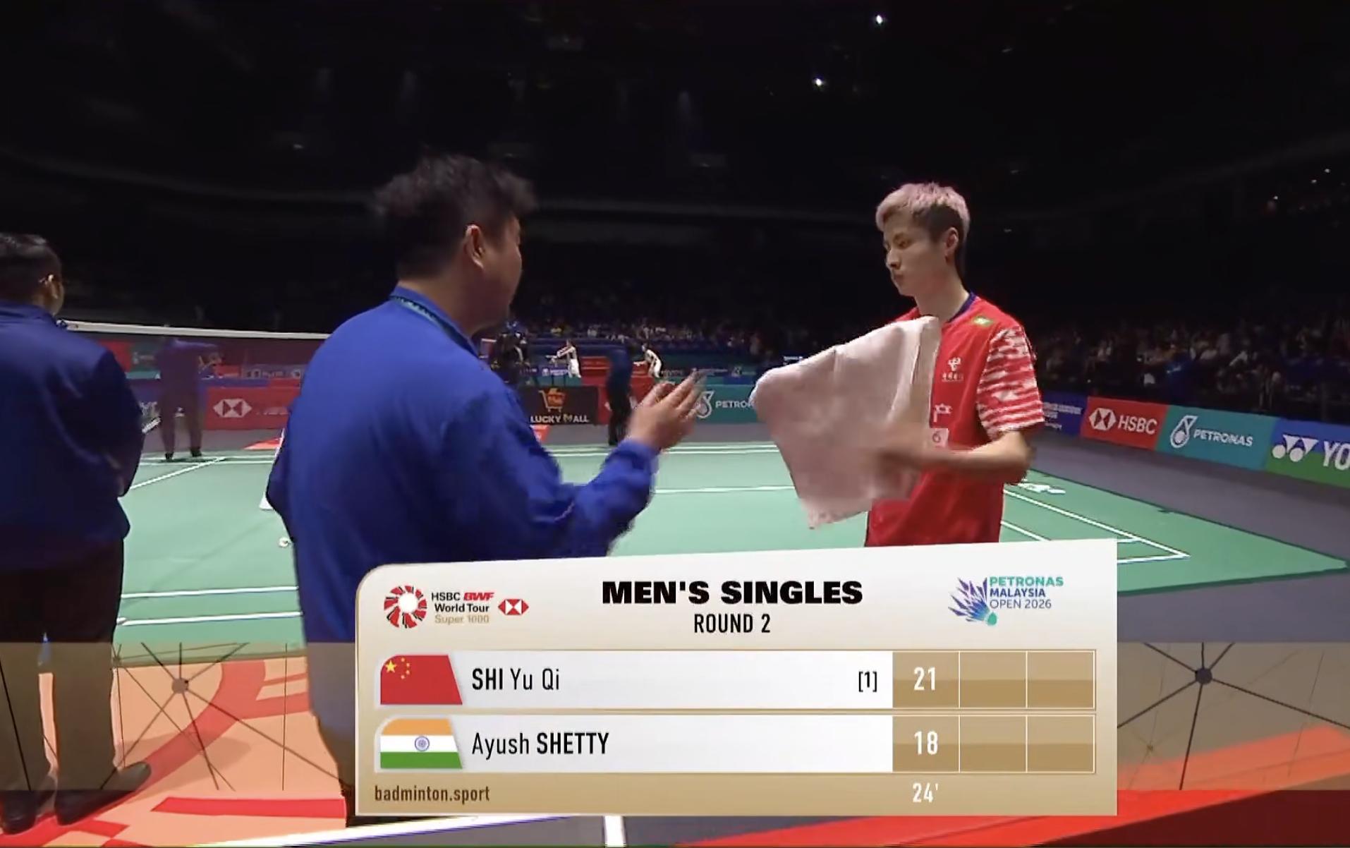 石宇奇🇨🇳 21-18 🇮🇳阿尤什2026年马来西亚羽毛球公开赛