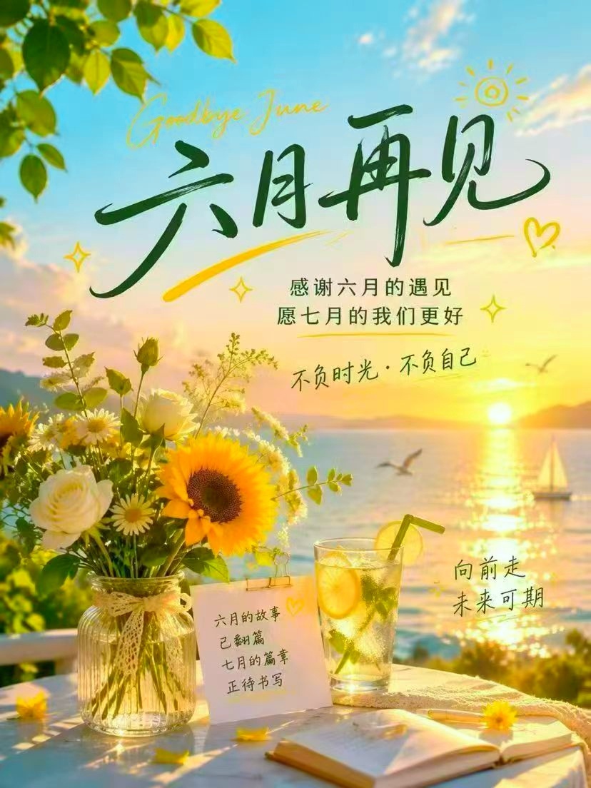 六月的最后一天愿上半年所有的遗憾 都是下半年惊喜的铺垫愿你我在七月 遇见所有美好