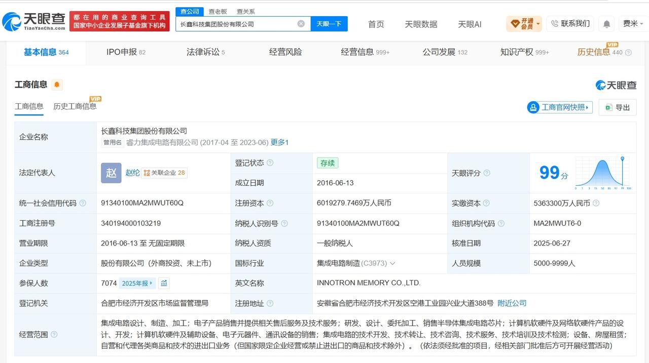 长鑫科技实控超10家企业
长鑫科技对外投资16家企业长鑫科技发行价敲定8.66元