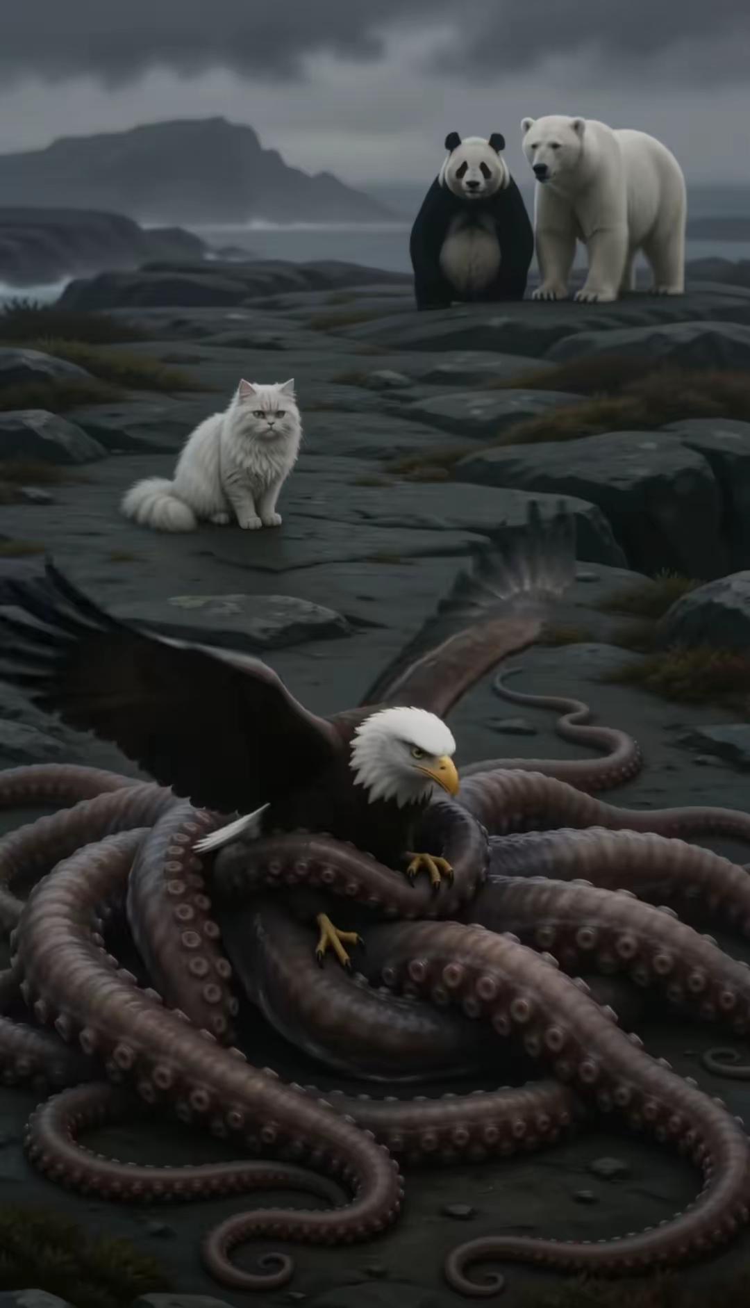 章鱼🐙代表的是哪个国家？
    这是一张2026年爆火的政治隐喻漫画，用动物