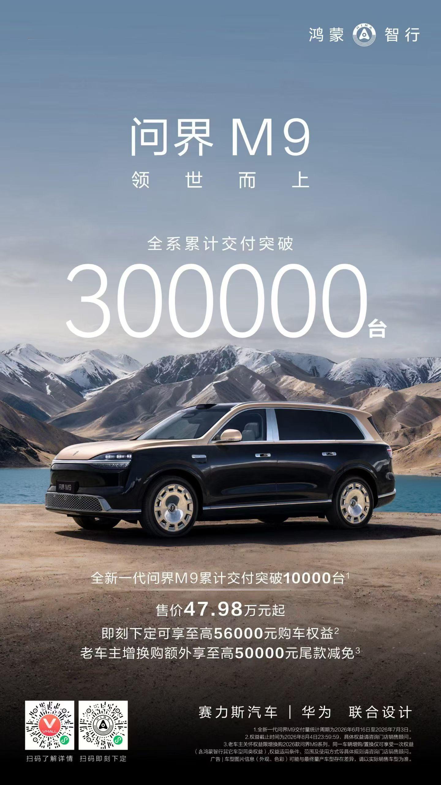 好猛！！！问界M9 全系累计交付突破30万台！全新一代问界M9开启交付3周突破1