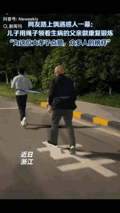 “何为真正的孝心？”浙江这一幕给出最好答案，儿子不离不弃，每天早起风雨无阻，牵绳