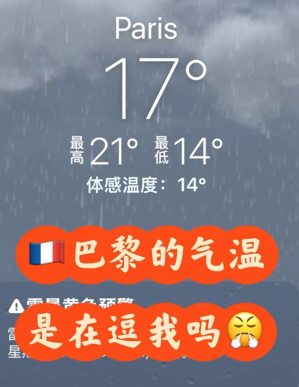 🇫🇷一周内体感从40到14
厚外套刚洗难道又要拿出来吗？
周围都是感冒😷的