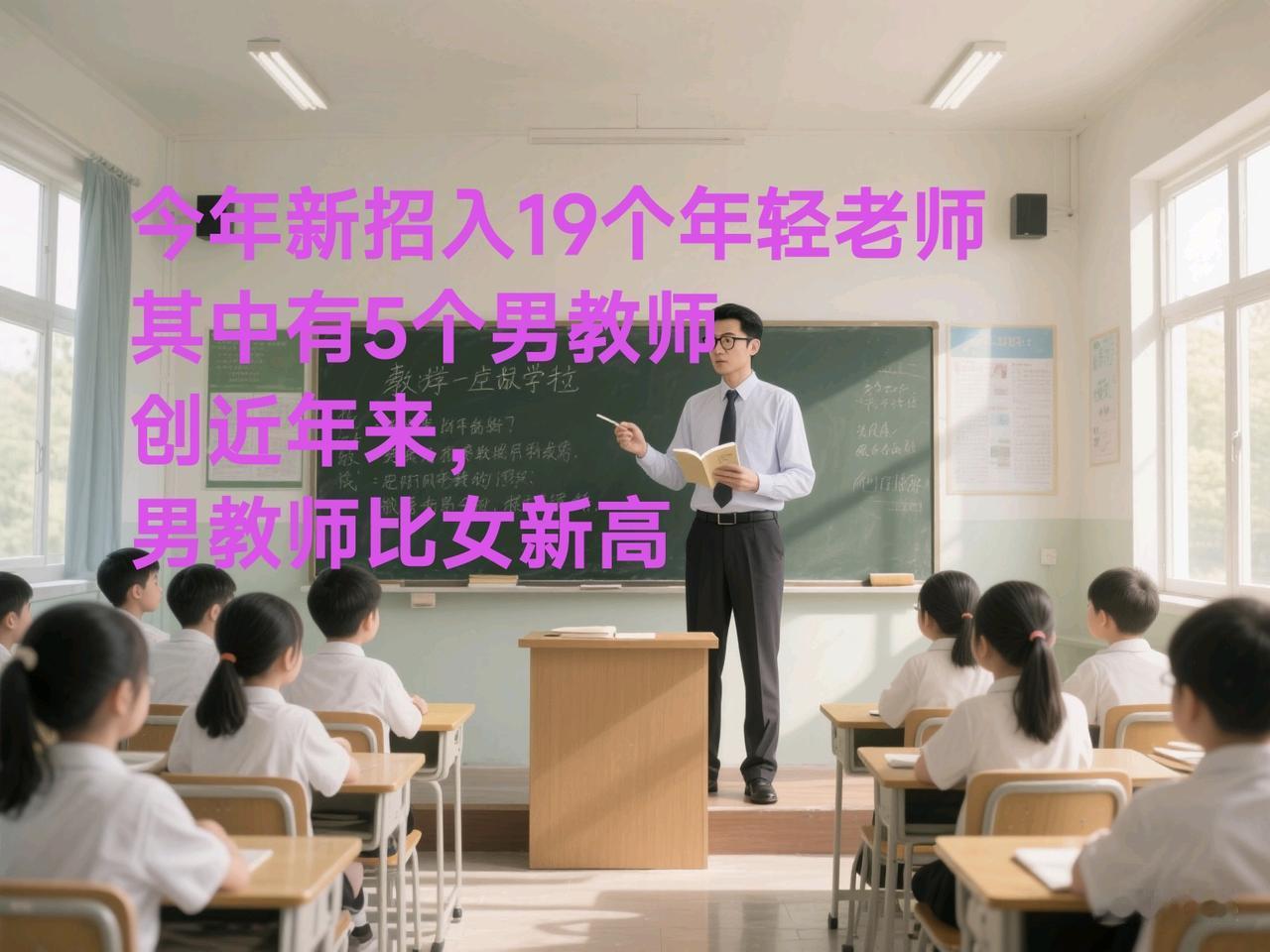 今年学校新招入19个年轻老师，其中有5个男教师，创下近五年来招收新教师中男老师比