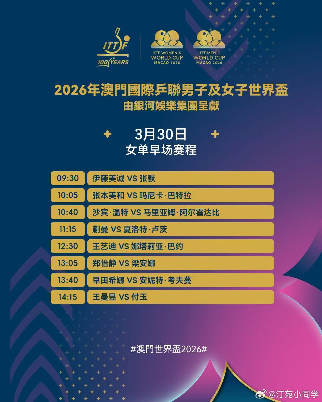 澳门世界杯2026 首日赛程，今天9点半开始。 