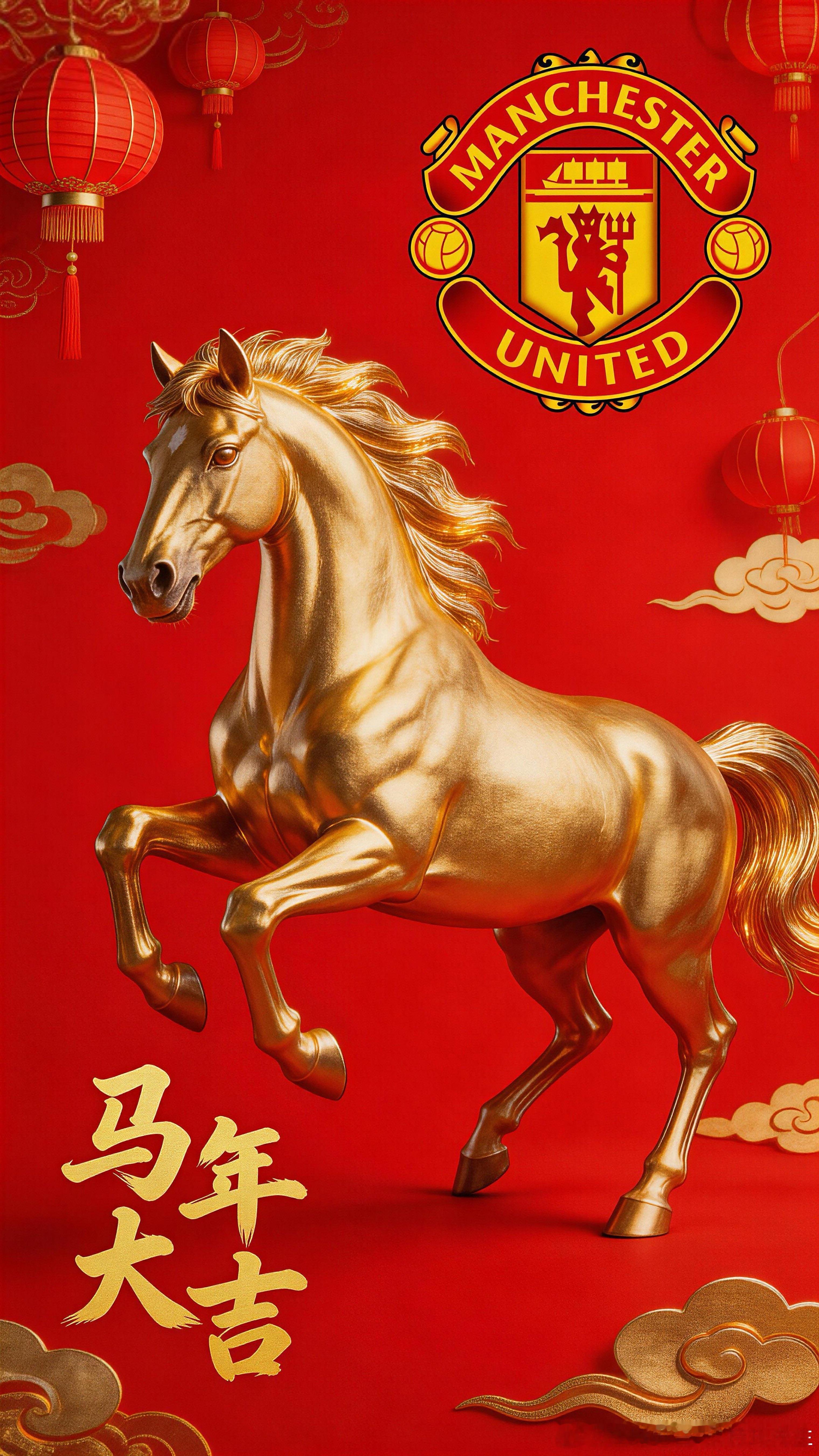 红魔球迷贺新岁，金马迎春福相随！愿新的一年，曼联能真正“马”力全开，在英超赛场上
