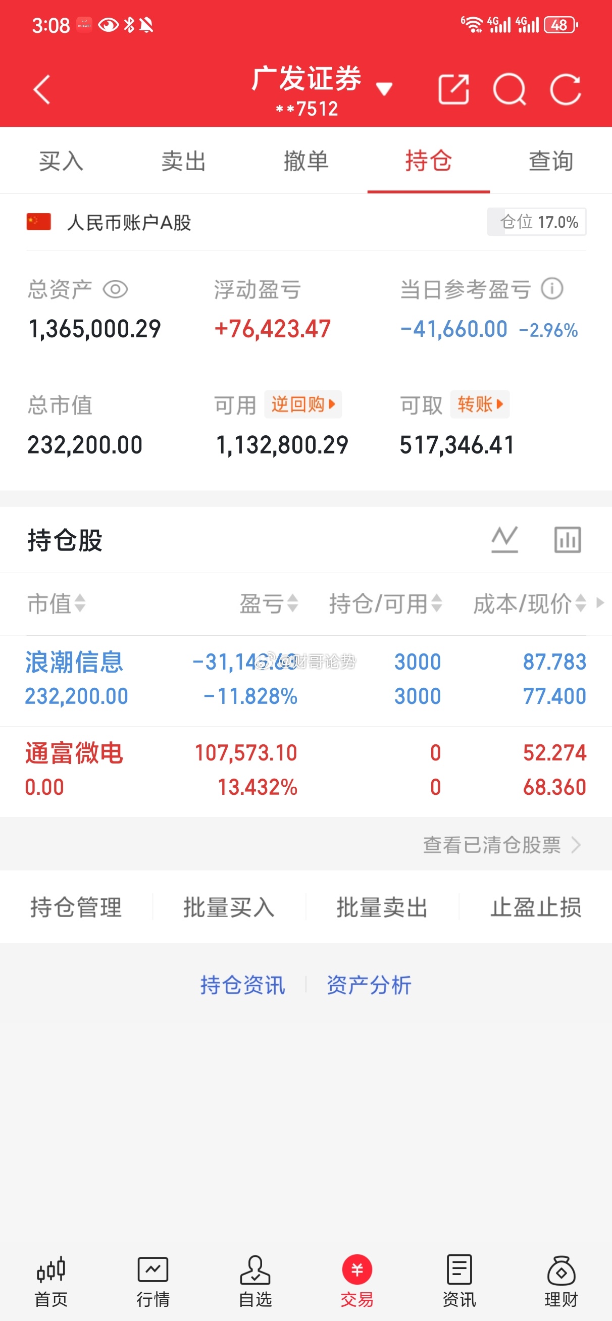 7月17日内参情况】减仓：浪潮信息卖出：通富微电道哥实盘与内参，属个人实盘记录，