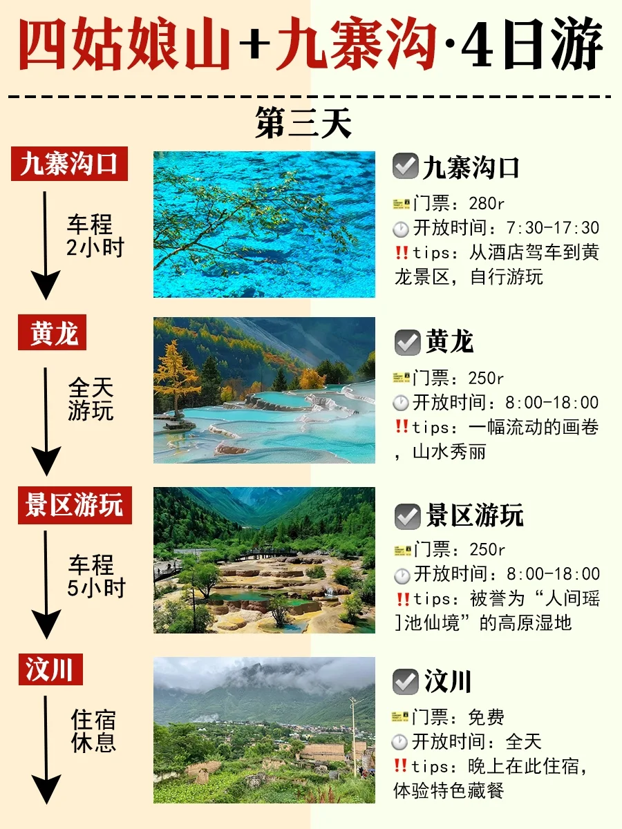 九寨沟+四姑娘山4日游攻略，直接抄作业！