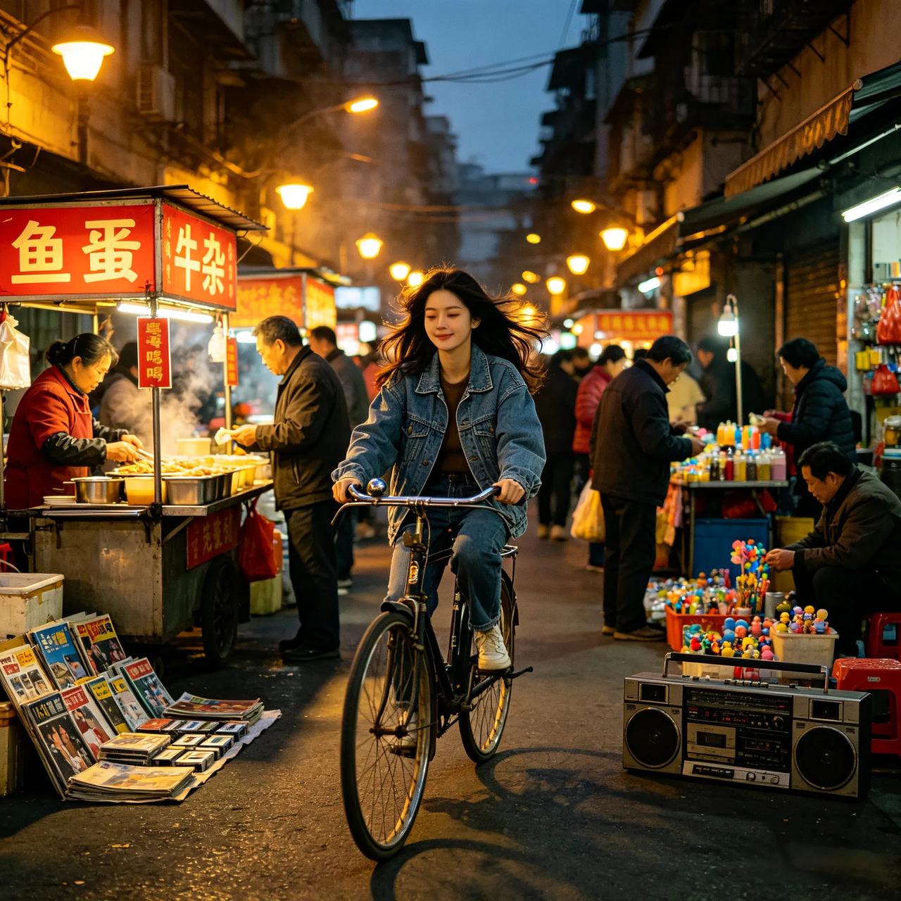 人间烟火：成年人的治愈，不在远方，在下班回家的路上。

结束一天的忙碌，骑车走在