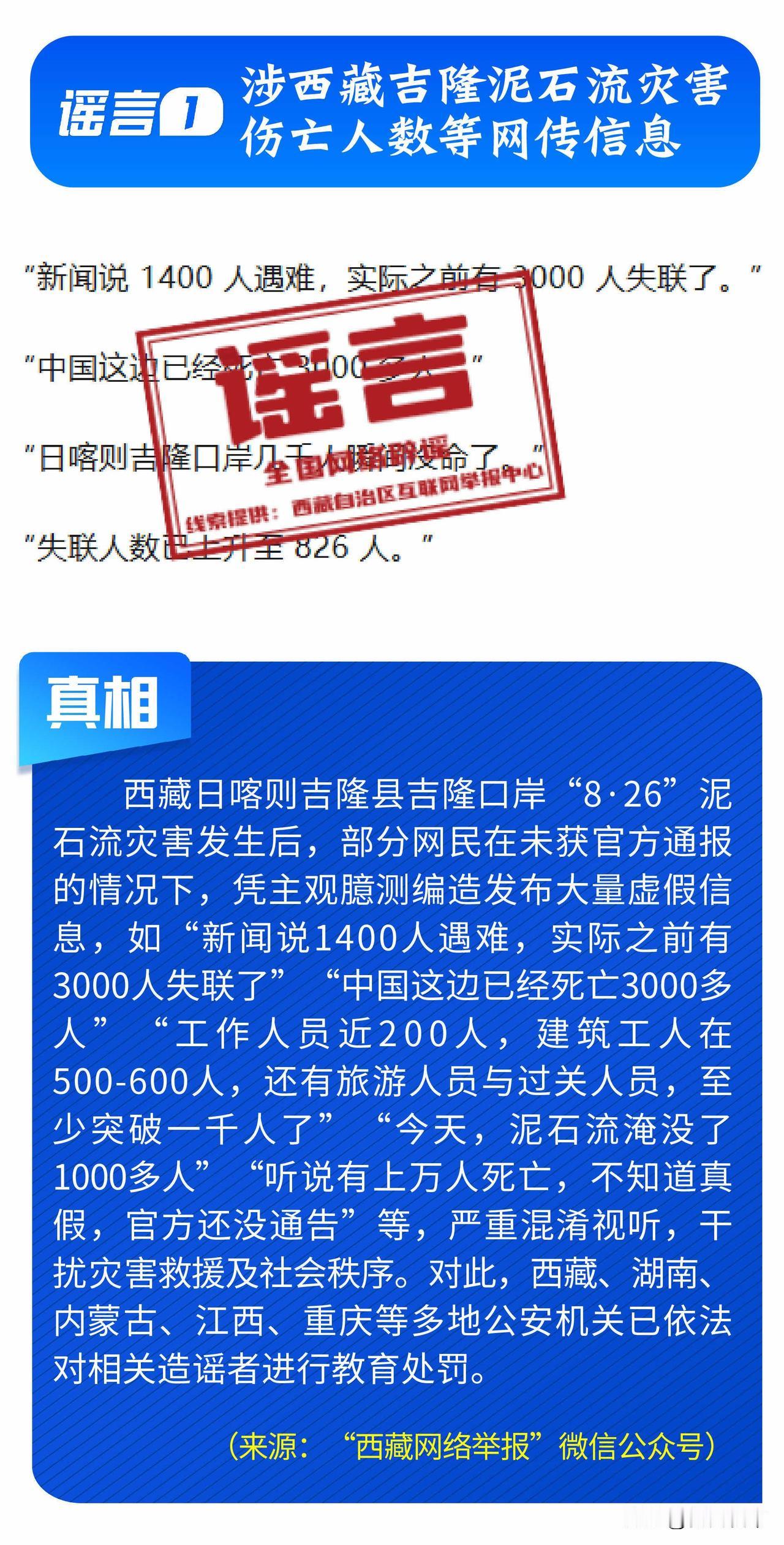 [话筒]全国网络辟谣8月辟谣榜】谣言1：涉西藏吉隆泥石流灾害伤亡人数等网传信息；