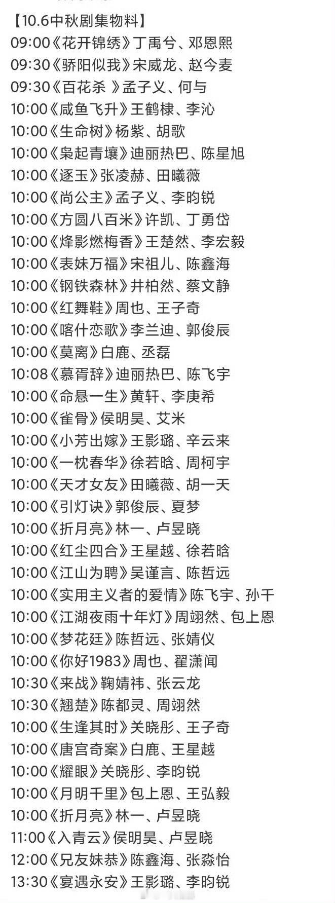 10.6中秋节剧集物料统计，大家最想看哪部剧呢？ ​​​