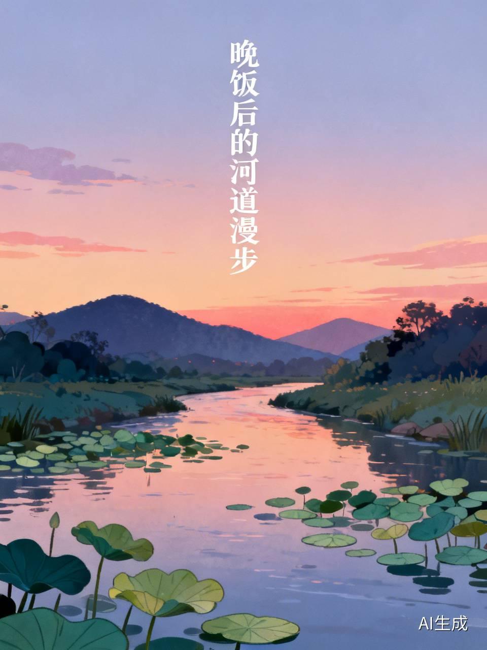 晚饭后，我在河道边悠然散步。午后那场雷阵雨，让气温降了不少，夏风轻轻拂来，吹在身