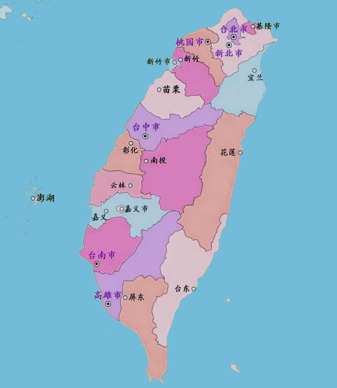 台湾省行政区划包括：台北市、新北市、桃园市、台中市、台南市、高雄市6个台湾当局“