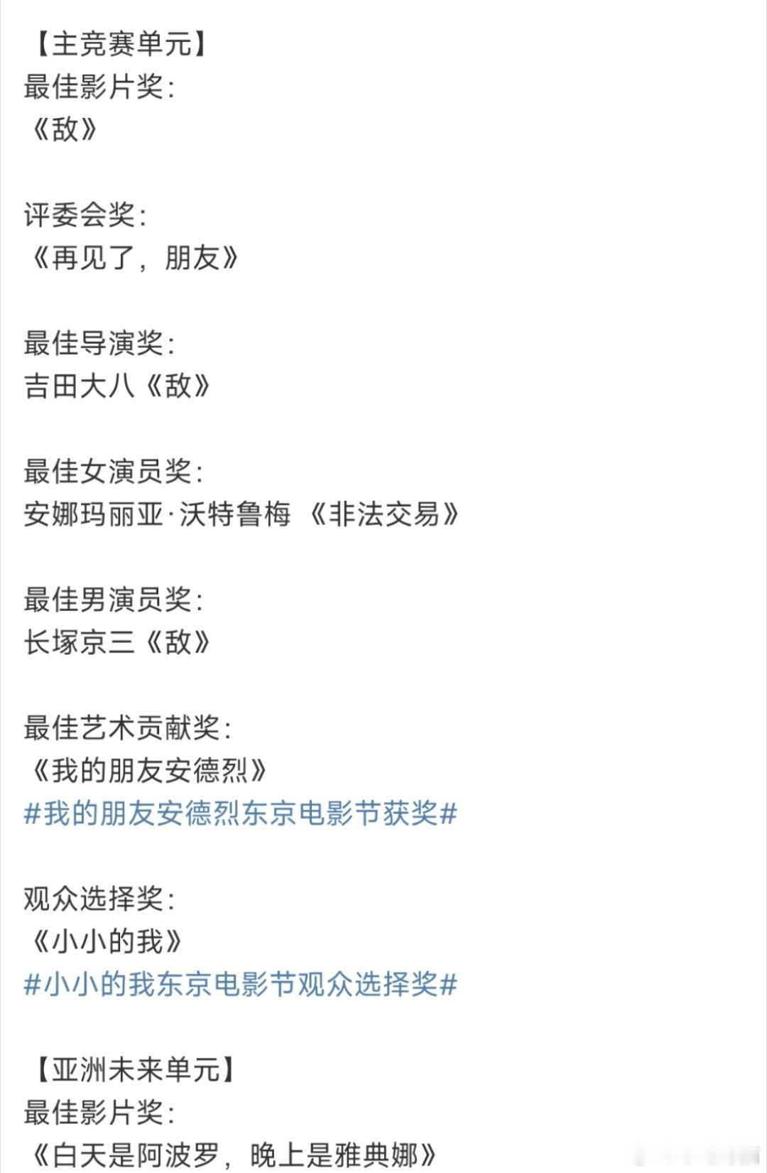 #东京电影节获奖名单#怎么一个奖都没撕到《我的朋友安德烈》最佳艺术贡献《小小的我
