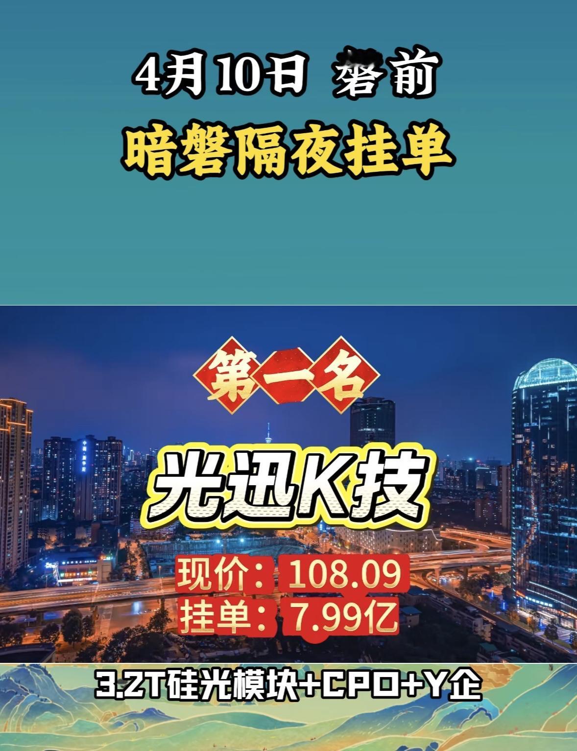 4月10日周五暗盘隔夜挂单排行榜揭晓

4月10日暗盘隔夜挂单里，航天电器挺引人