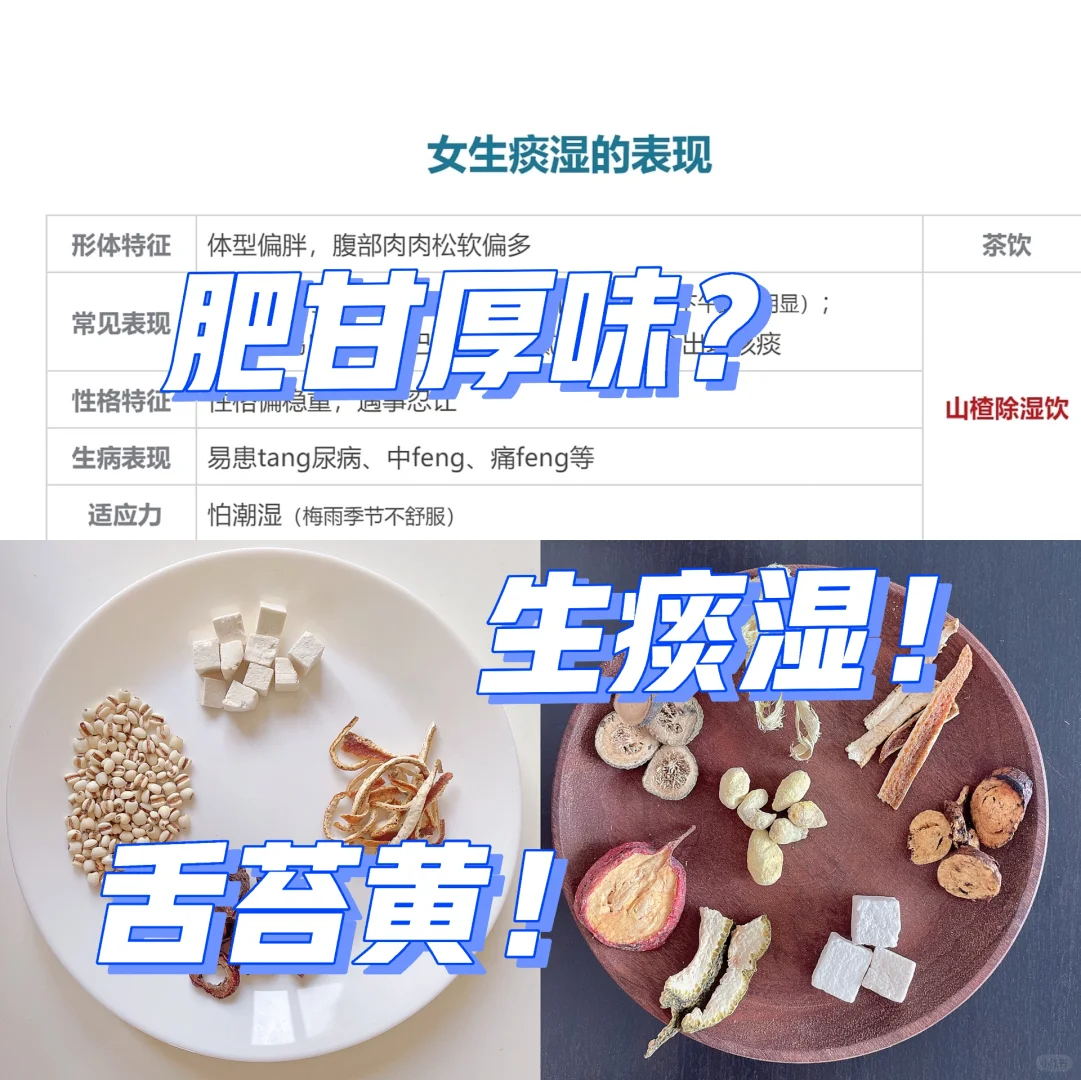 黄苔👅：肥甘厚味要少吃👉平白无故生痰湿！！