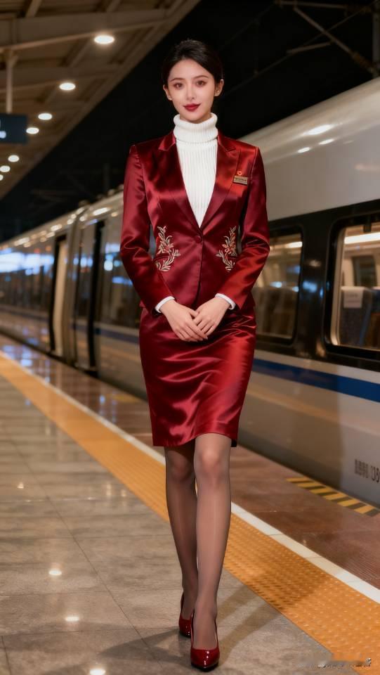记录我的2026身穿红色职业套装裙的高铁女乘务员。靓丽乘务员 美女壁纸 气质美女