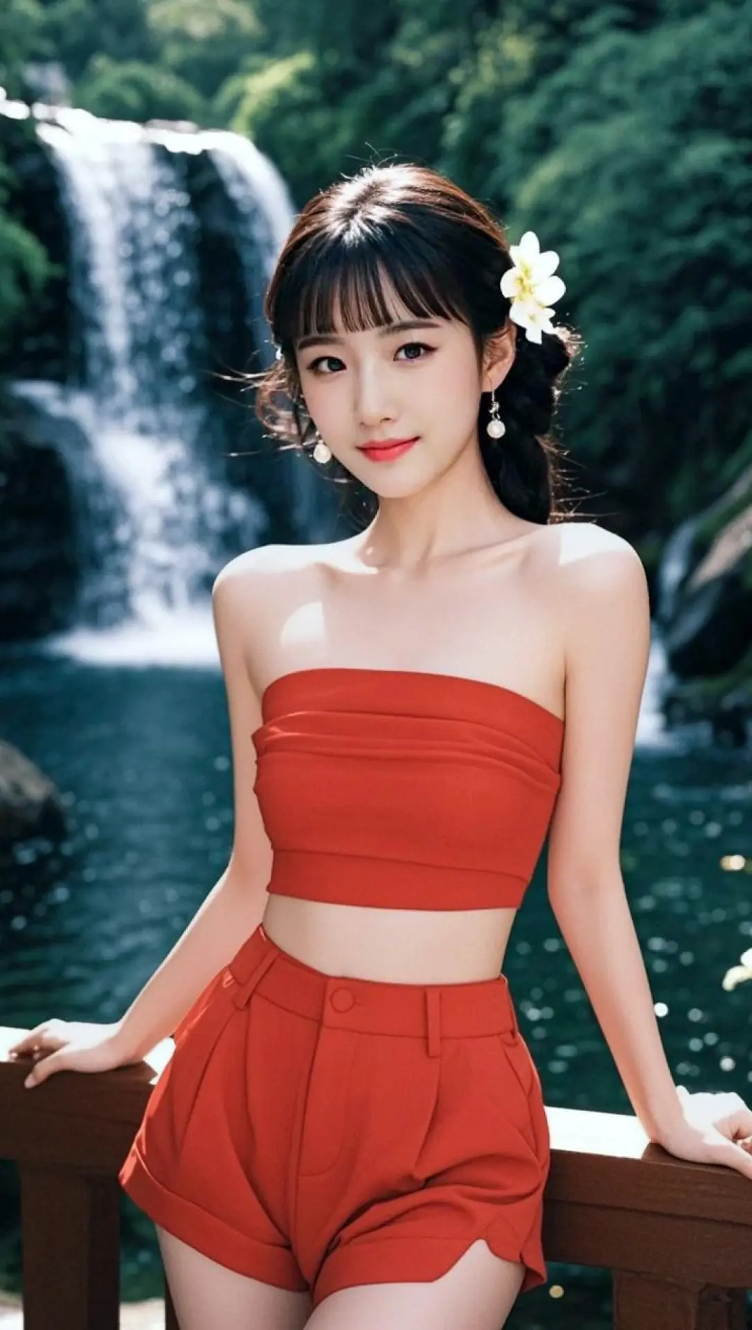 AI瀑布红装影 随变ai随便玩