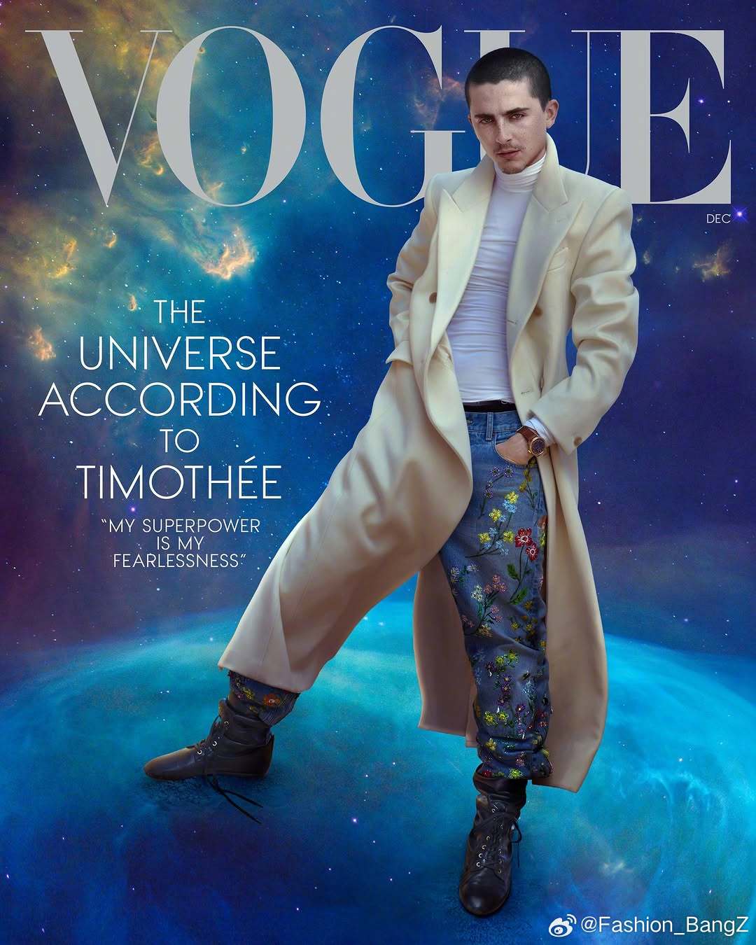 美国版 VOGUE 十二月刊，Timothée Chalamet 身着 Celi