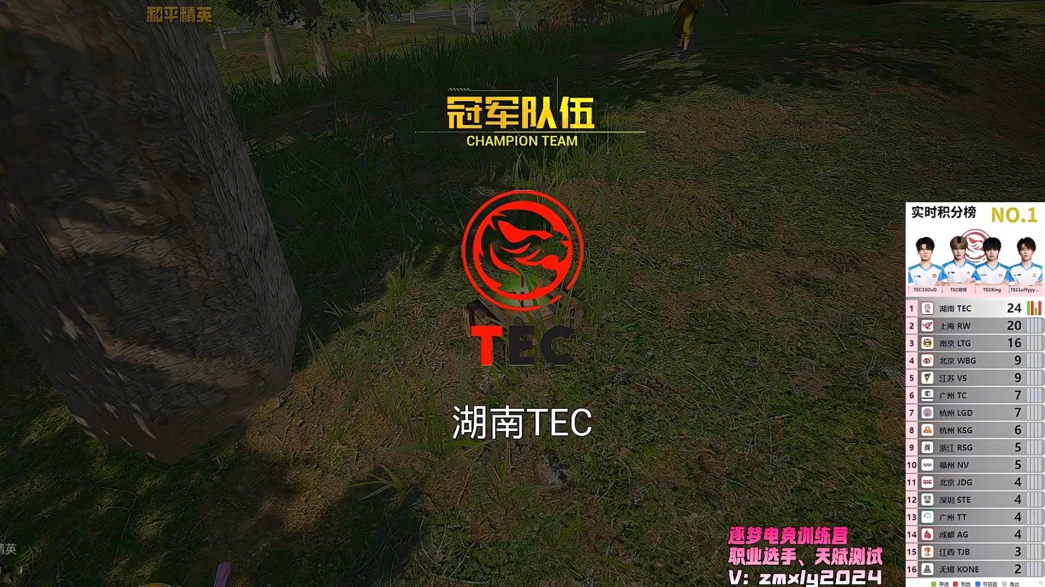 下午场首局，湖南TEC 14淘汰吃鸡。TEC·路飞6淘汰，TEC·33Svan 