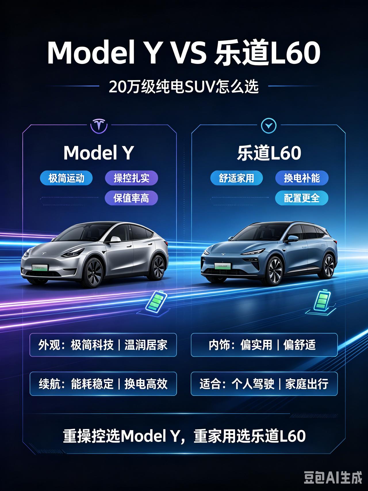20万级纯电SUV对决：特斯拉Model Y VS 乐道L60，家用纯电怎么选？