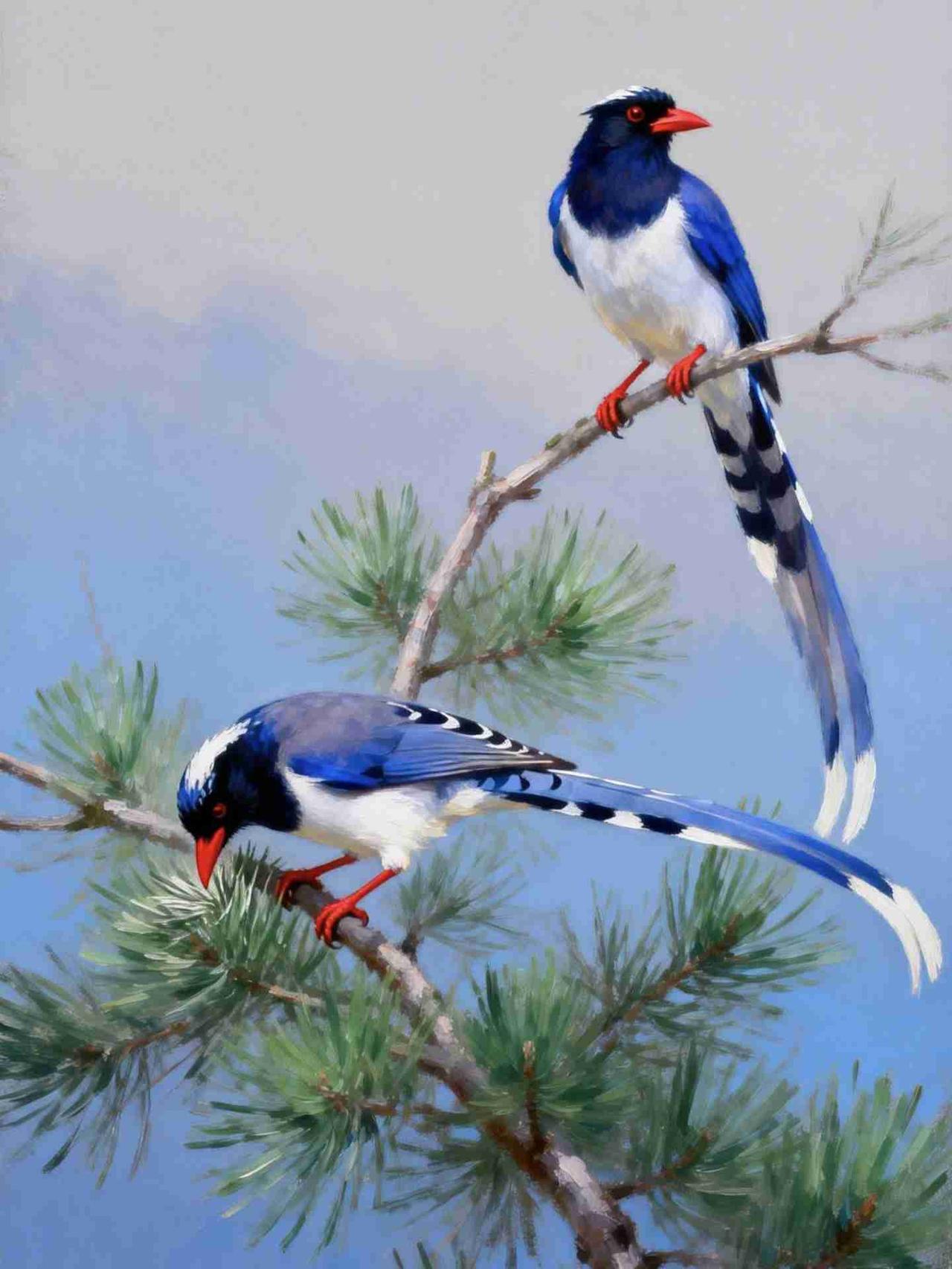 我的今日状态：😁轻松愉快
我这里的天气：☀️晴天
《松枝蓝鹊》
 
山风梳过千