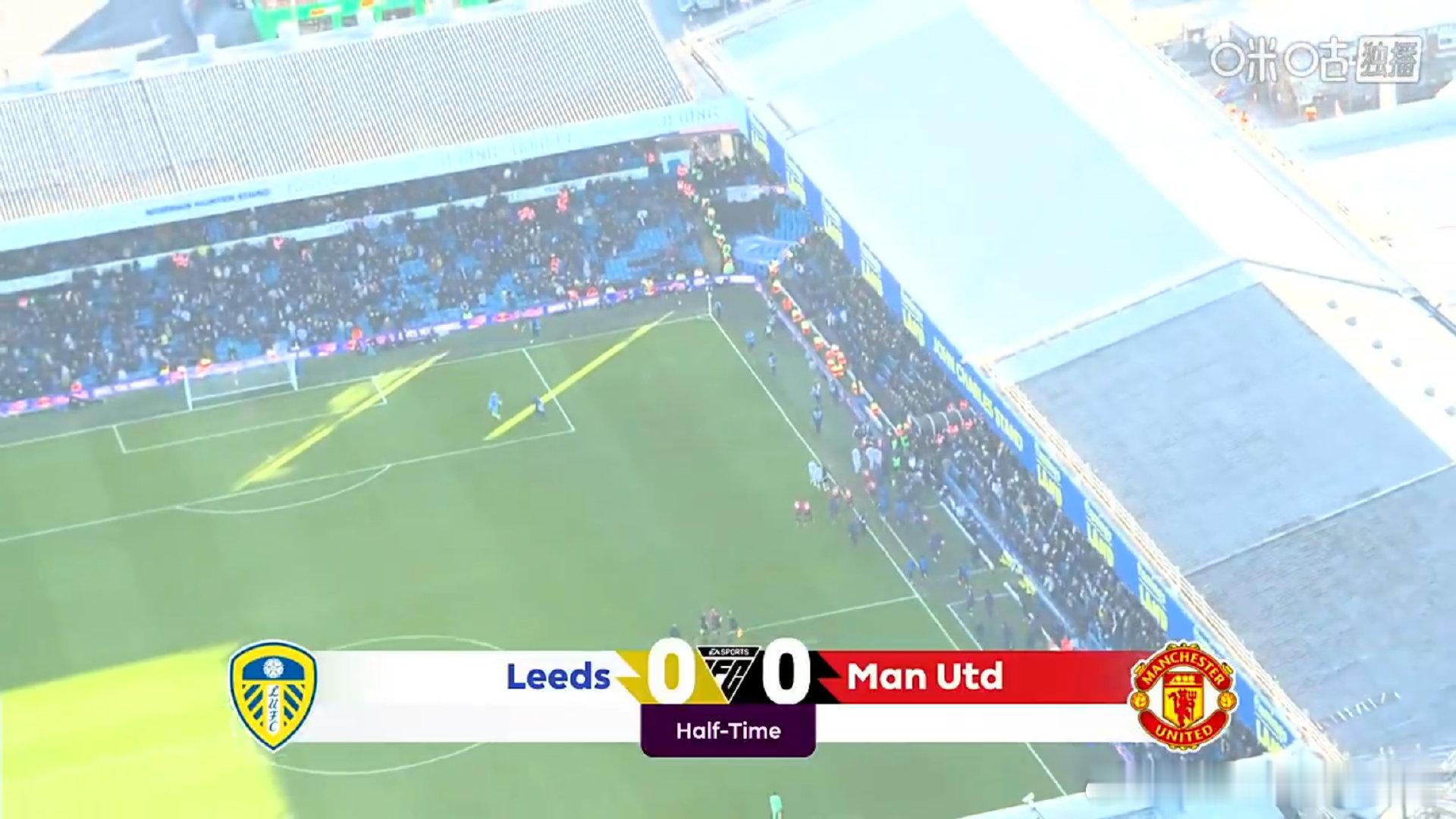 半场结束，利兹联暂0-0战平曼联大伙如何评价上半场比赛 利兹联vs曼联 英超联赛