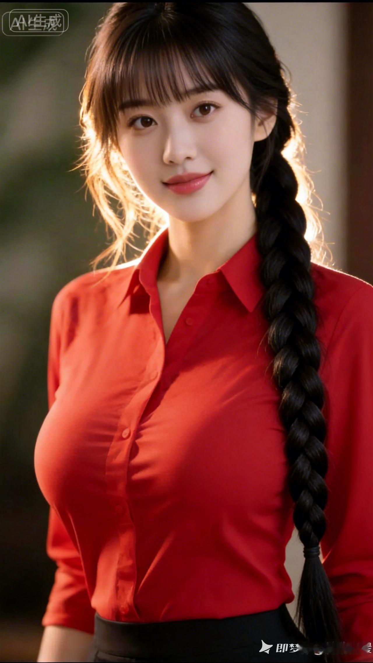 甜美可人的红衣少女，散发着青春的活力与魅力！
