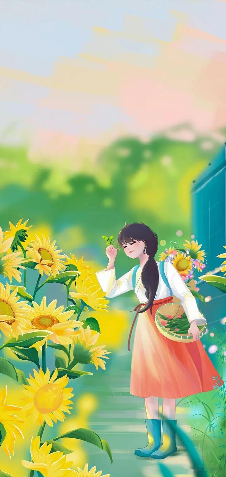 少女与向日葵的相遇，那画面简直美到极致！
就像莫奈笔下的浪漫传奇，充满了诗意与温