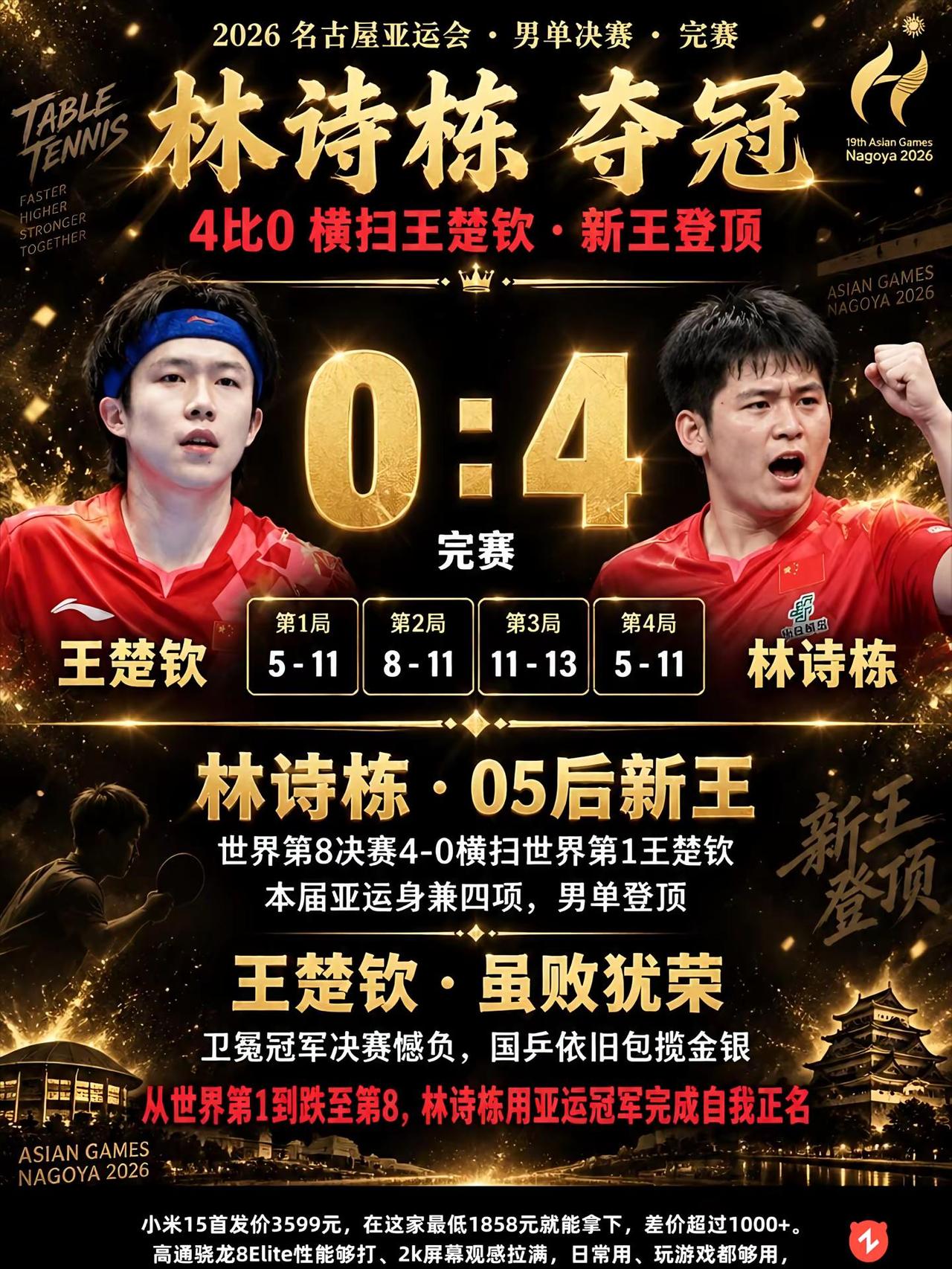 05后新王登基！林诗栋冠军含金量拉满了。恭喜林诗栋4比0成功登顶林诗栋 王楚钦 