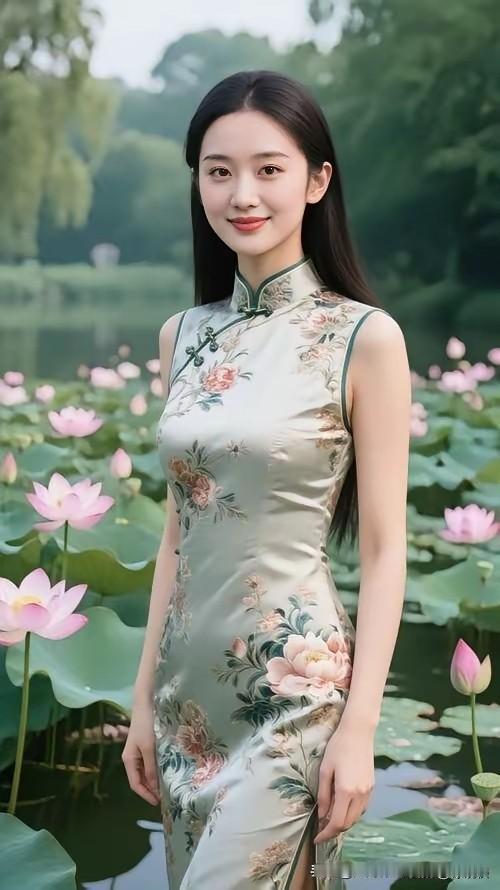 清水出芙蓉，天然去雕饰。
满池荷花开，旗袍显风采。
中国旗袍，东方美学。
百年传